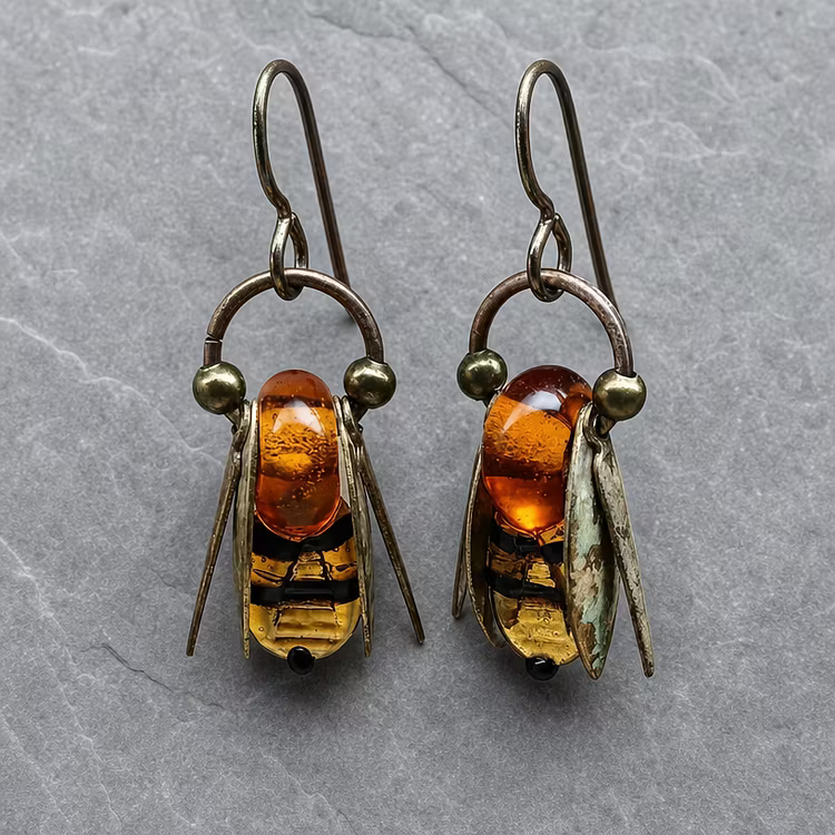 Aoaome Vintage Amber Bee Drop Earrings