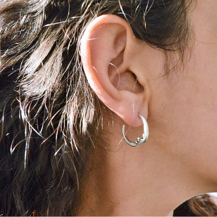Aoaome Vintage Antique Silver Engraved Thick MOON Hoop Earrings
