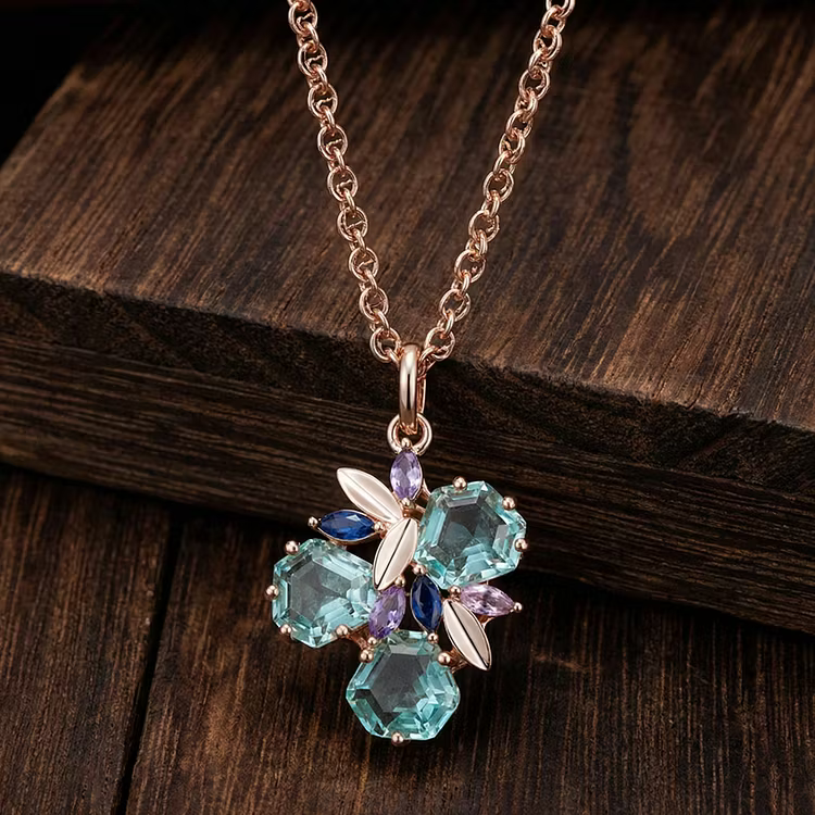Aoaome Vintage Aquamarine Floral Cluster Pendant Necklaces