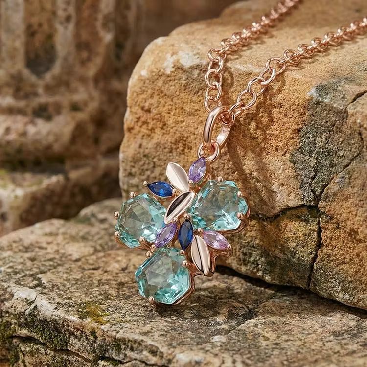 Aoaome Vintage Aquamarine Floral Cluster Pendant Necklaces