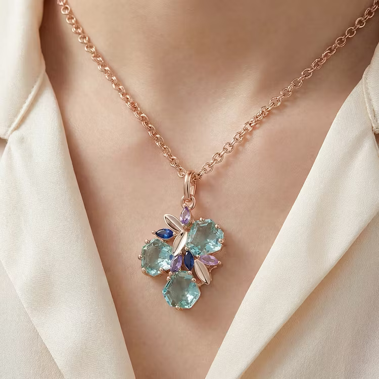 Aoaome Vintage Aquamarine Floral Cluster Pendant Necklaces