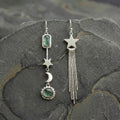 Aoaome Vintage Asymmetric Star Tassel with Moon and Crystals Inlay Earrings