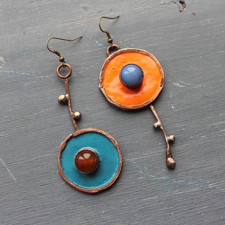 Aoaome Vintage Asymmetrical Graffiti Antique Bronze Earrings