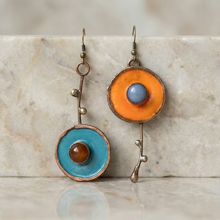 Aoaome Vintage Asymmetrical Graffiti Antique Bronze Earrings