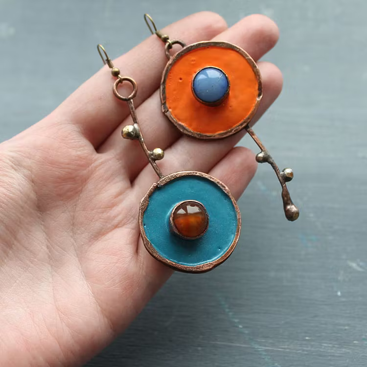 Aoaome Vintage Asymmetrical Graffiti Antique Bronze Earrings