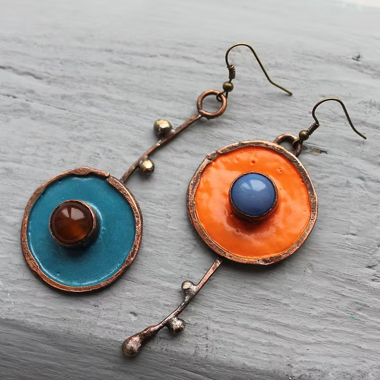 Aoaome Vintage Asymmetrical Graffiti Antique Bronze Earrings