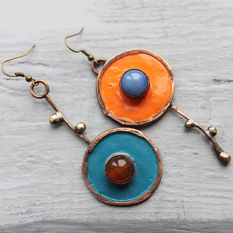 Aoaome Vintage Asymmetrical Graffiti Antique Bronze Earrings