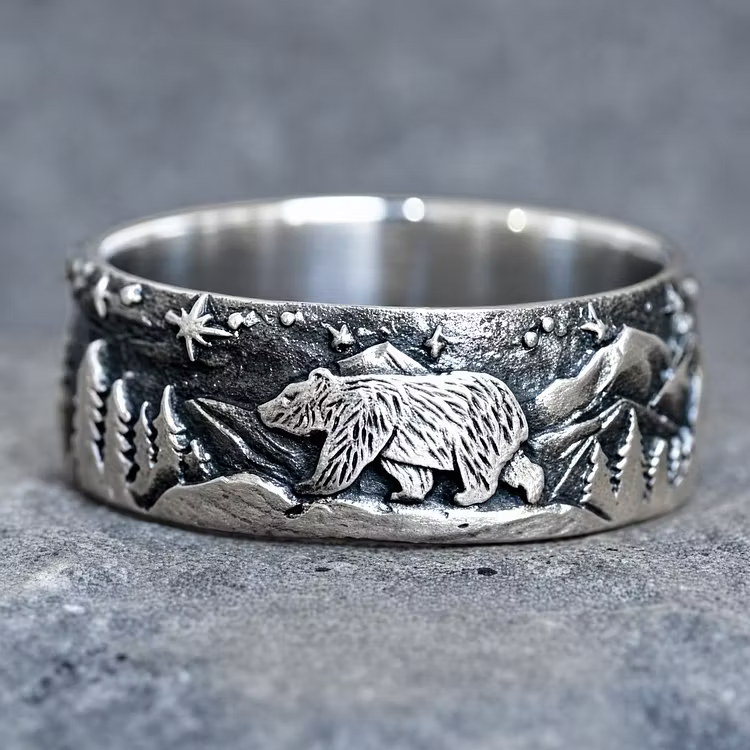 Aoaome Vintage Bear Mountain Star Silver Rings