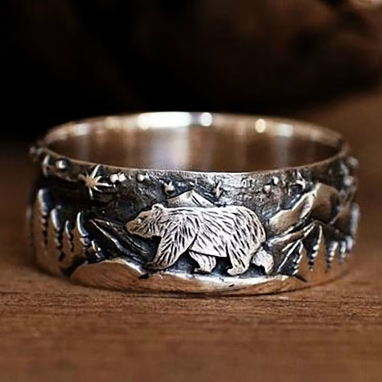 Aoaome Vintage Bear Mountain Star Silver Rings