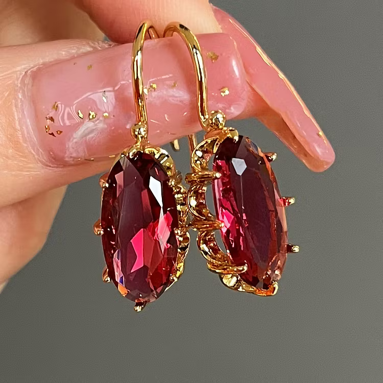 Aoaome Vintage Blue Crystal Golden Earrings