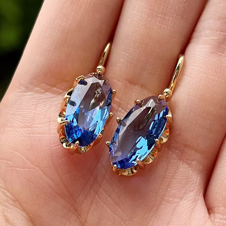 Aoaome Vintage Blue Crystal Golden Earrings