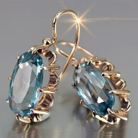 Aoaome Vintage Blue Crystal Golden Earrings