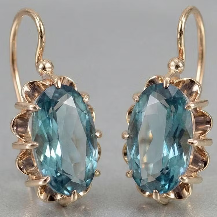 Aoaome Vintage Blue Crystal Golden Earrings