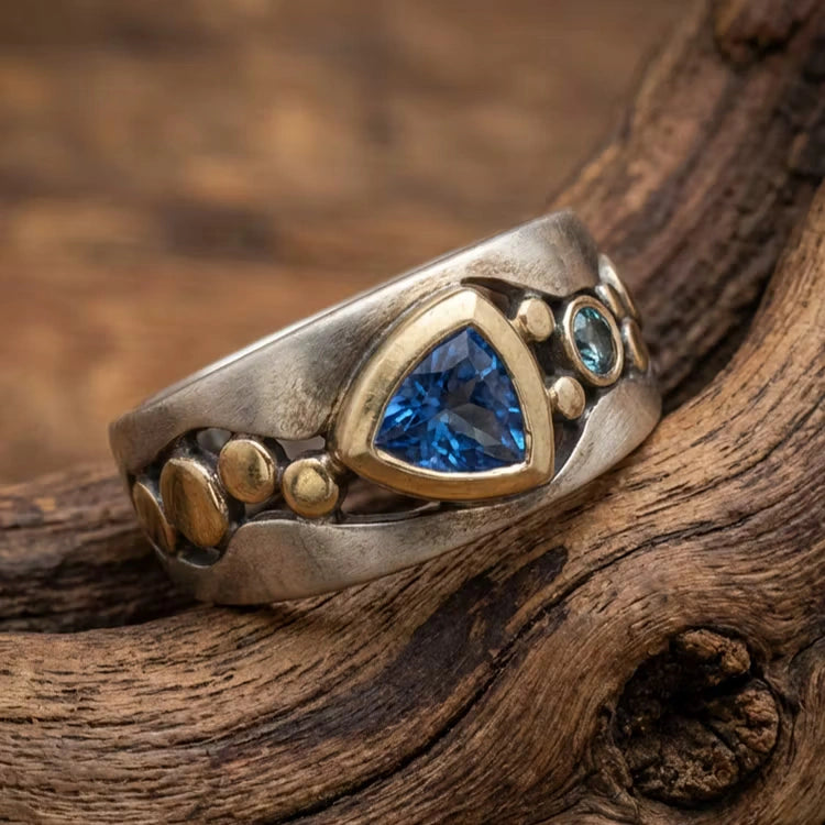Aoaome Vintage Blue Crystal Rings