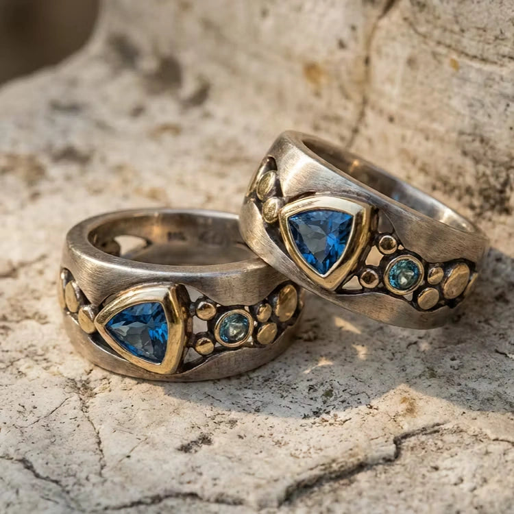 Aoaome Vintage Blue Crystal Rings