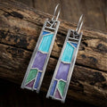 Aoaome Vintage Blue Enamel Rectangular Earrings