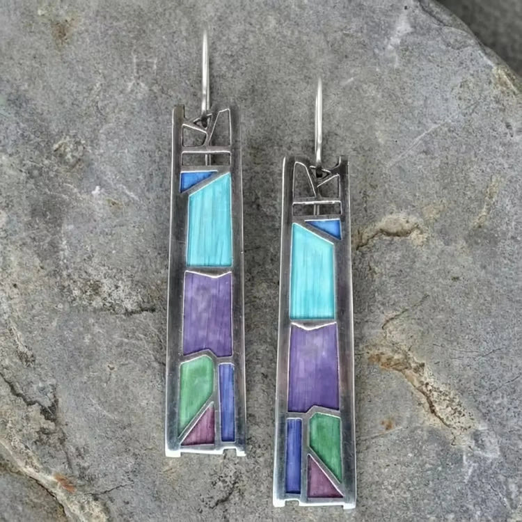 Aoaome Vintage Blue Enamel Rectangular Earrings