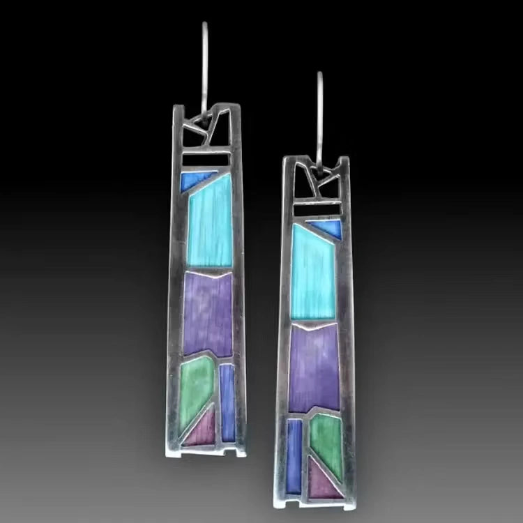 Aoaome Vintage Blue Enamel Rectangular Earrings