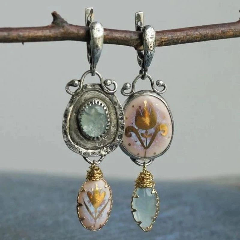 Aoaome Vintage Blue Irregular Flower Earrings