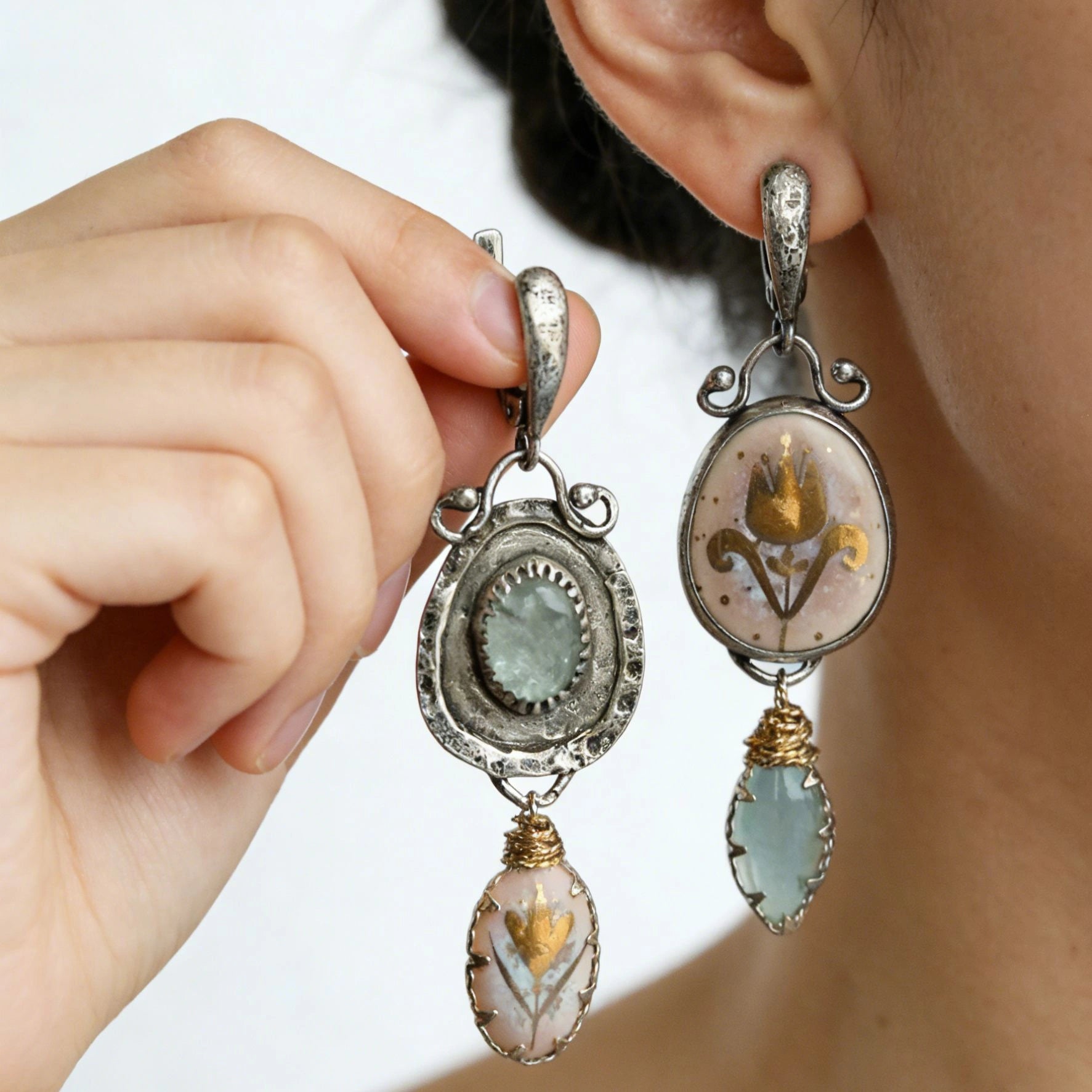 Aoaome Vintage Blue Irregular Flower Earrings