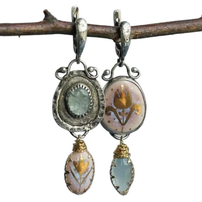Aoaome Vintage Blue Irregular Flower Earrings