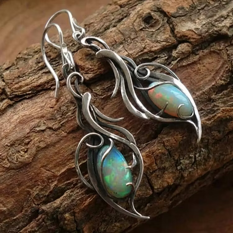 Aoaome Vintage Blue Opal Silver Earrings