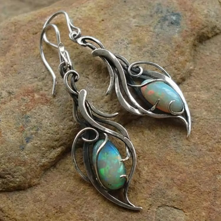Aoaome Vintage Blue Opal Silver Earrings