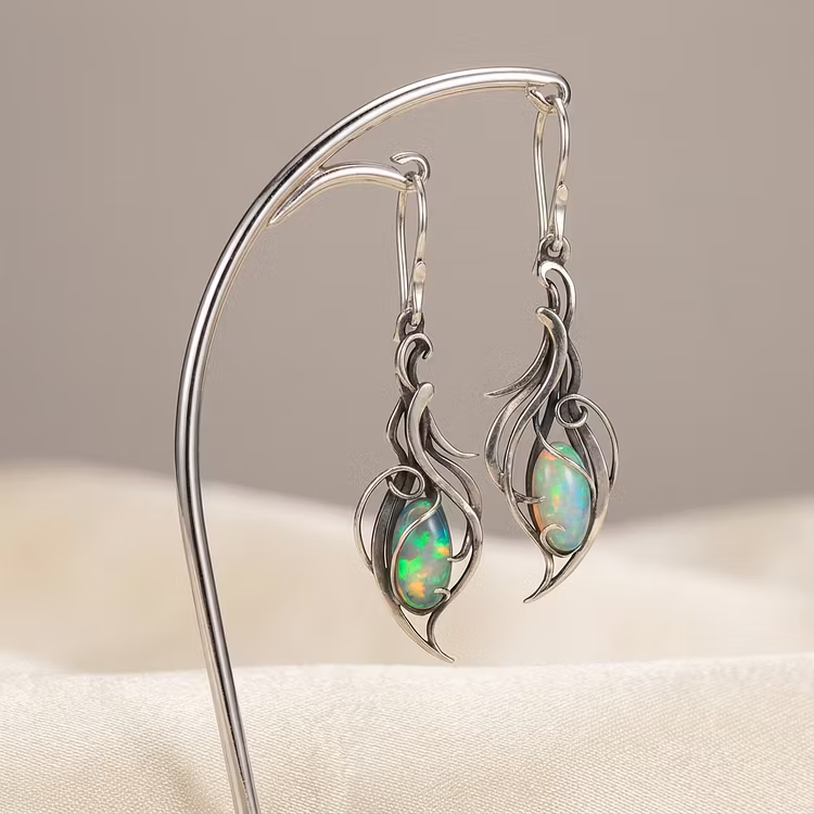 Aoaome Vintage Blue Opal Silver Earrings