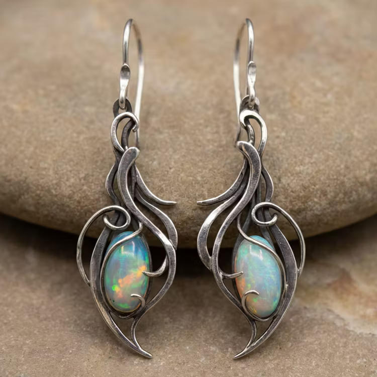 Aoaome Vintage Blue Opal Silver Earrings