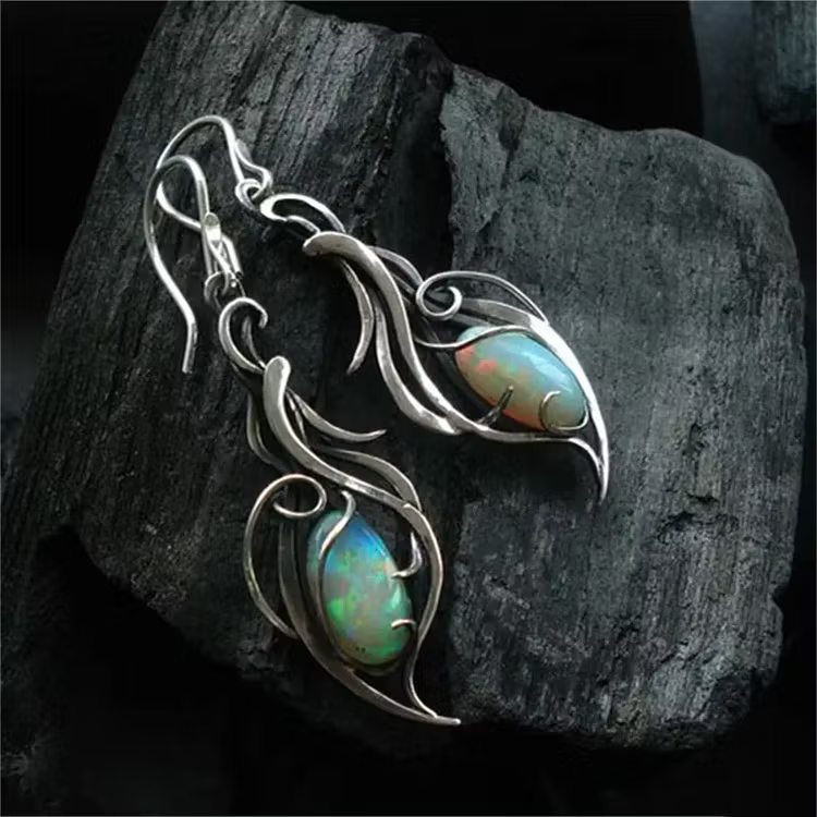 Aoaome Vintage Blue Opal Silver Earrings
