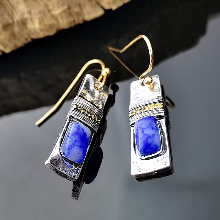 Aoaome Vintage Blue Patterned Stone Earrings