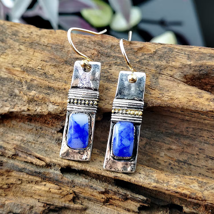 Aoaome Vintage Blue Patterned Stone Earrings