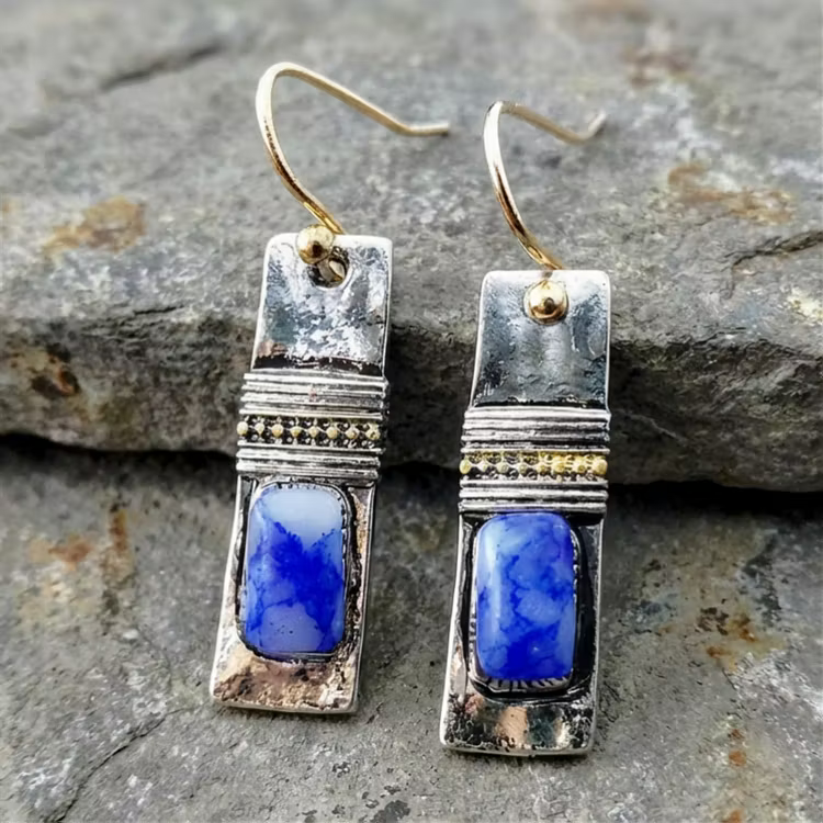Aoaome Vintage Blue Patterned Stone Earrings