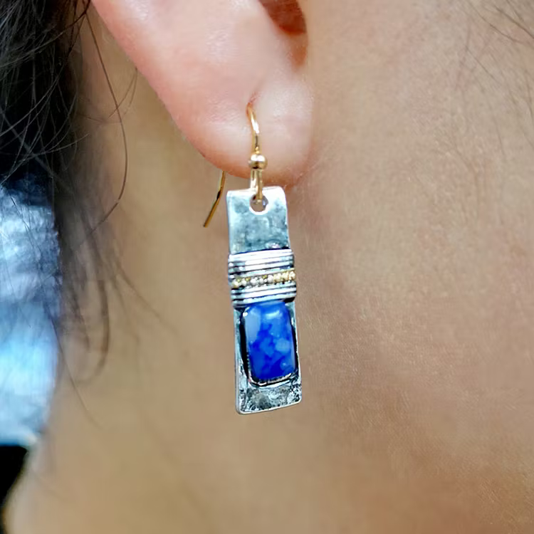 Aoaome Vintage Blue Patterned Stone Earrings