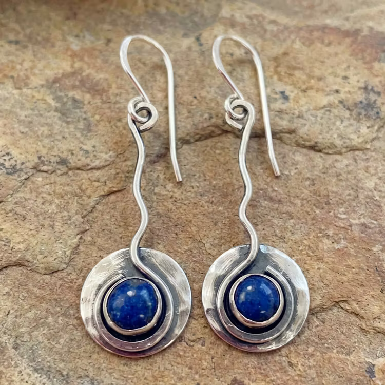 Aoaome Vintage Blue Stone Silver Earrings
