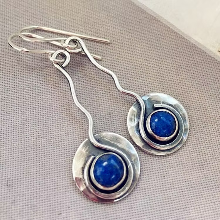Aoaome Vintage Blue Stone Silver Earrings