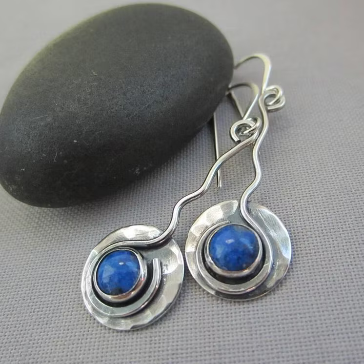 Aoaome Vintage Blue Stone Silver Earrings