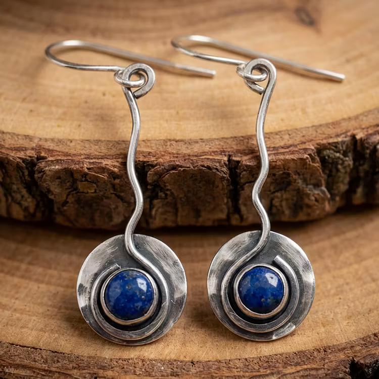 Aoaome Vintage Blue Stone Silver Earrings