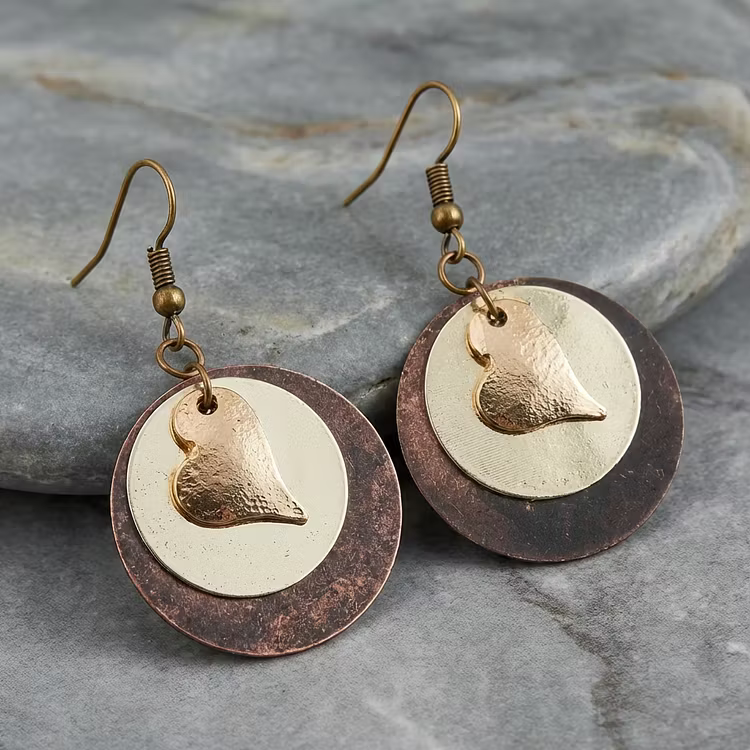 Aoaome Vintage Bohemian Multilayer Love Heart Round Dangle Earrings