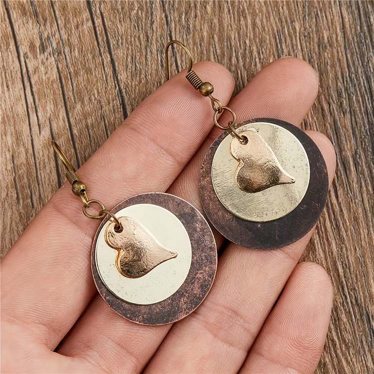 Aoaome Vintage Bohemian Multilayer Love Heart Round Dangle Earrings