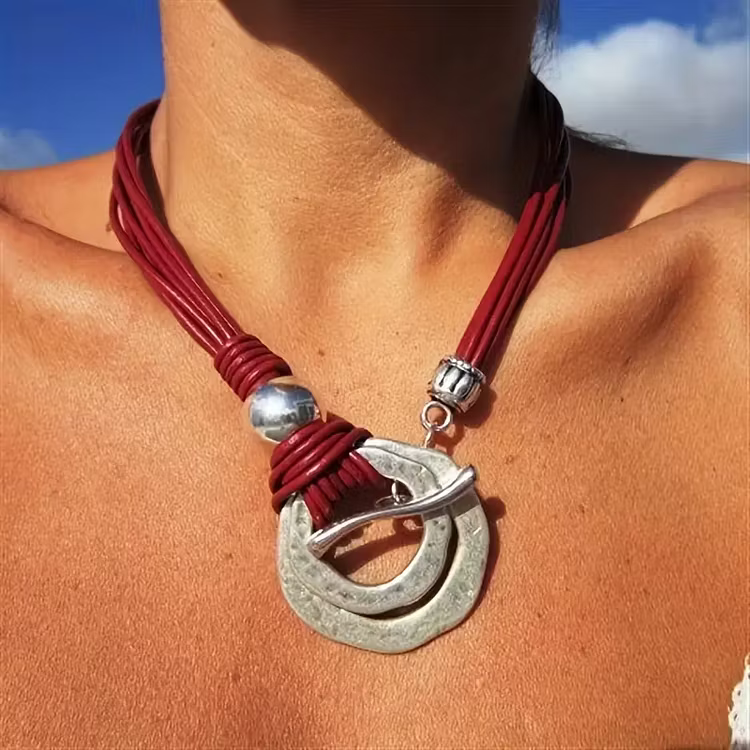 Aoaome Vintage Bohemian Silver Color Double Layer Necklaces
