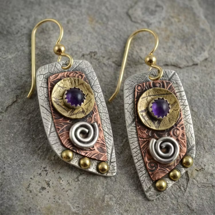 Aoaome Vintage Bohemian Simple Irregular Shape Metal Engraved Earrings