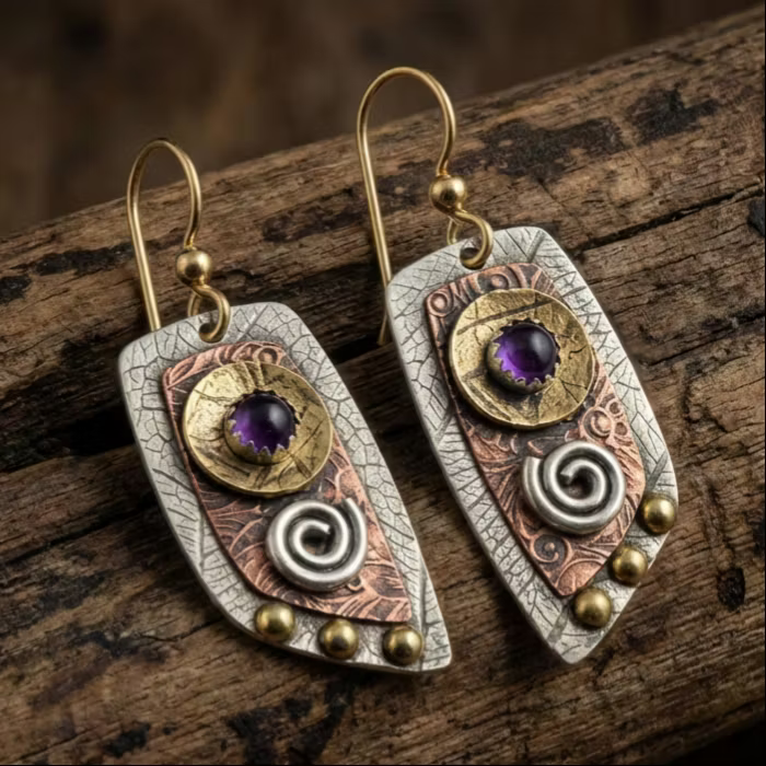 Aoaome Vintage Bohemian Simple Irregular Shape Metal Engraved Earrings