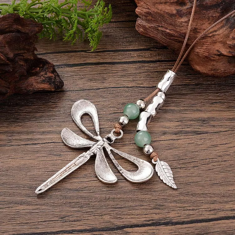 Aoaome Vintage Bohemian Style Metallic Dragonfly Pendant Leather Cord Necklaces