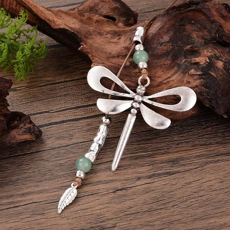 Aoaome Vintage Bohemian Style Metallic Dragonfly Pendant Leather Cord Necklaces