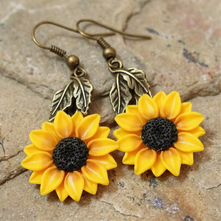 Aoaome Vintage Bohemian Style Sunflower Drop Earrings