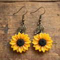 Aoaome Vintage Bohemian Style Sunflower Drop Earrings