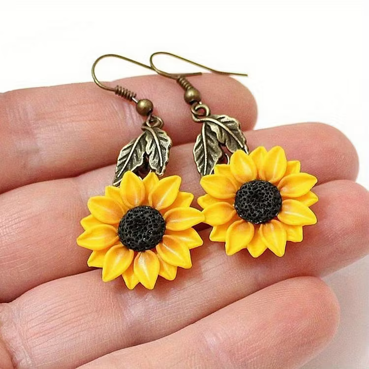 Aoaome Vintage Bohemian Style Sunflower Drop Earrings