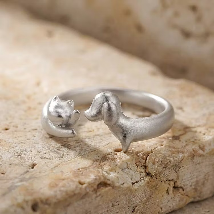 Aoaome Vintage Cat And Dog Silver Open Rings