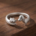 Aoaome Vintage Cat And Dog Silver Open Rings